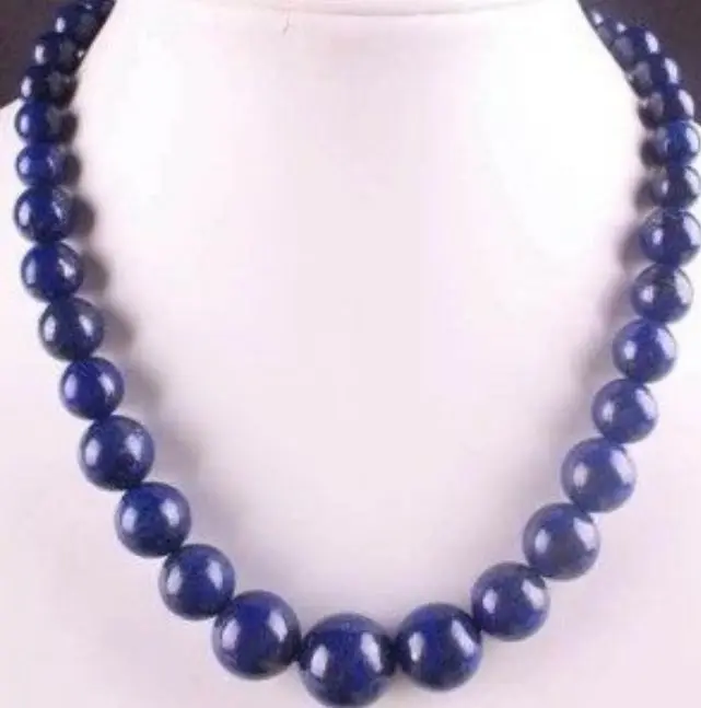 

FREE SHIPPING>> Natural 6-14mm Lapis Lazuli Round Beads Necklace 18