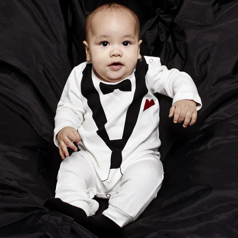 Sevimli Perakende Bebek Erkek Siyah Beyaz Pamuklu Takım Elbise Seti  Çocuklar Uzun Kollu Beyler Tarzı Bodysuit çocuk tulumları Tulum Setleri 4  Boyutları - AliExpress
