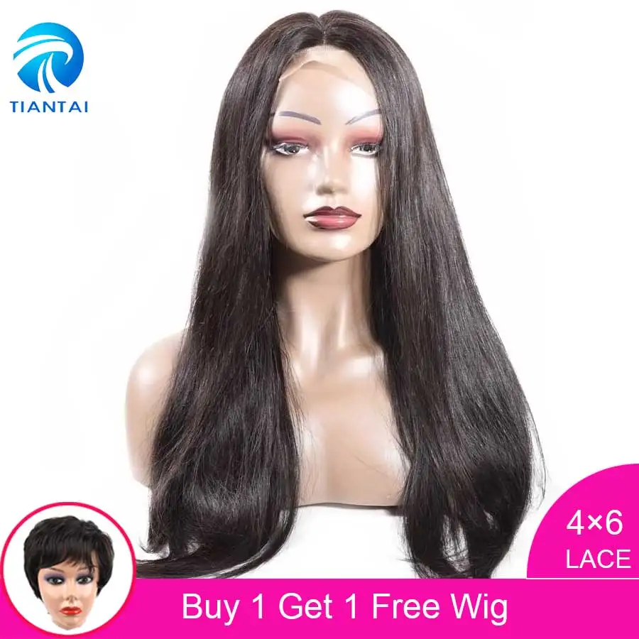 Straight 4x6 Lace Front Human Hair Wigs Brazilian Remy Hair Deep Part Lace Wig for Woman Pre Plucked Bleached Knots 150 density