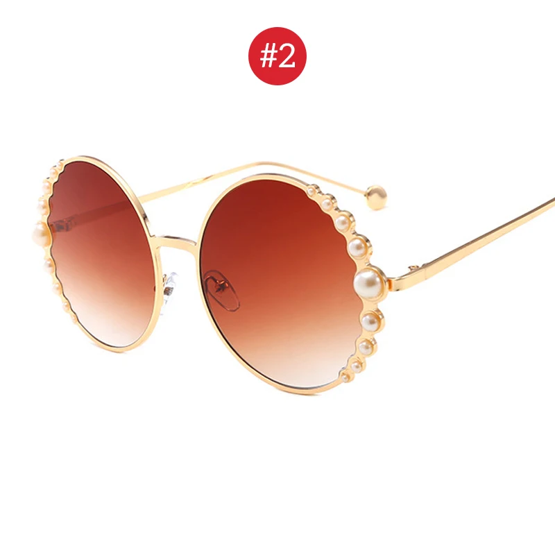 VIVIBEE женские роскошные солнцезащитные очки больших размеров с жемчугом, круглые стильные солнцезащитные очки для женщин, брендовые дизайнерские женские солнцезащитные очки с жемчугом - Цвет линз: 2 Gold Brown