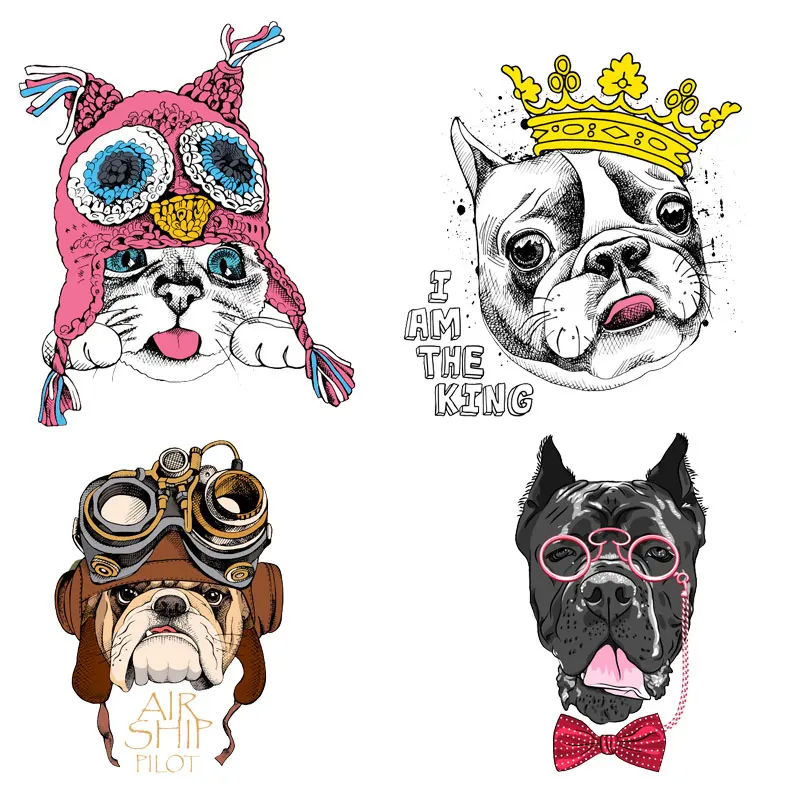 

Cute Animals Dog Heat-sensitive Patches Stickers Iron on Patches Thermo Transfer for Clothes Decor DIT T-shirt Washable Print E