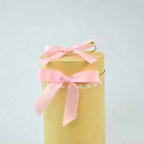 

500pcs Free shipping Satin Pre-tied Elastic Bows Gold metallic elastic loop with tied bow Jar decoration