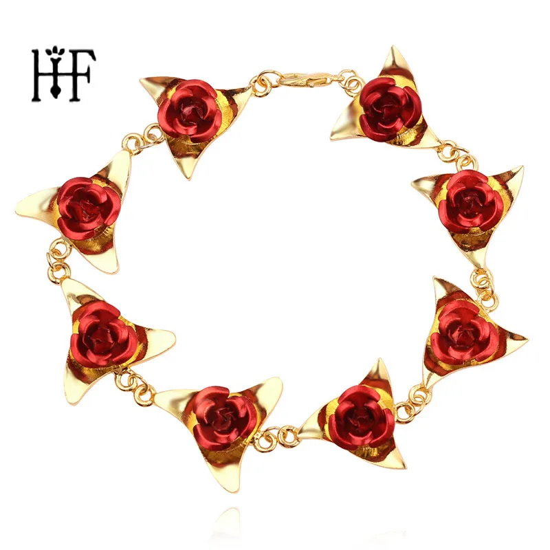 

Boho Red Rose Flowers Bracelets for Women Gold Color Wrist Chain Valentine's Day Gift For Women Fashion Jewelry Bileklik Pulsera