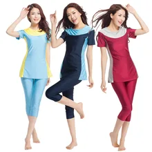 Лоскутный женский короткий рукав исламский купальный костюм рубашка+ брюки Модный женский Мусульманский купальник плюс размер купальники