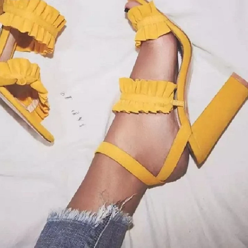 yellow block heel shoes