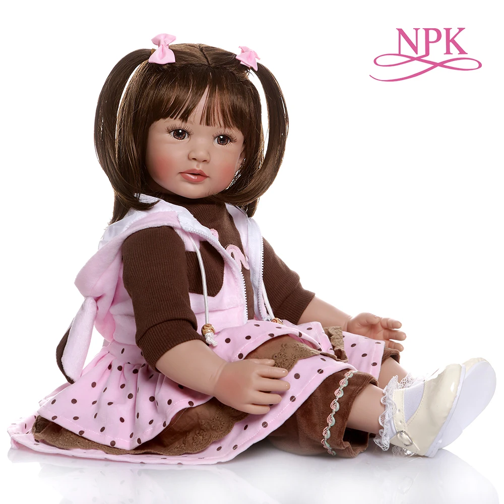 

60CM lifelike soft silicone vinyl reborn toddler baby girl doll with short brown hair doll 6-9M real baby size big doll lol toy