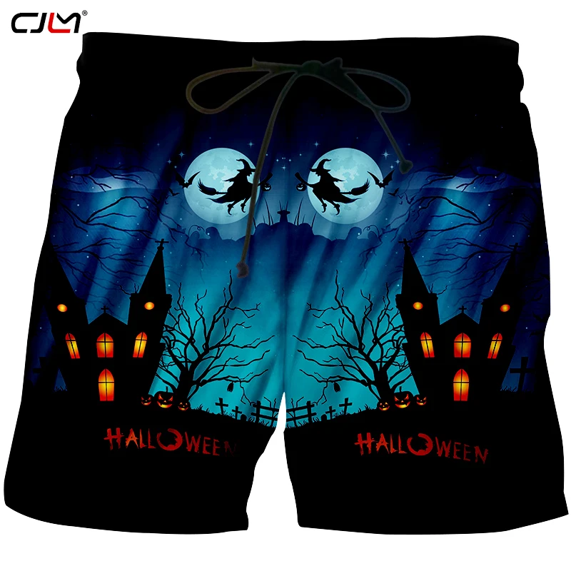 CJLM Halloween Funny Broom Witches Mens 3D Shorts Man Castles Shorts