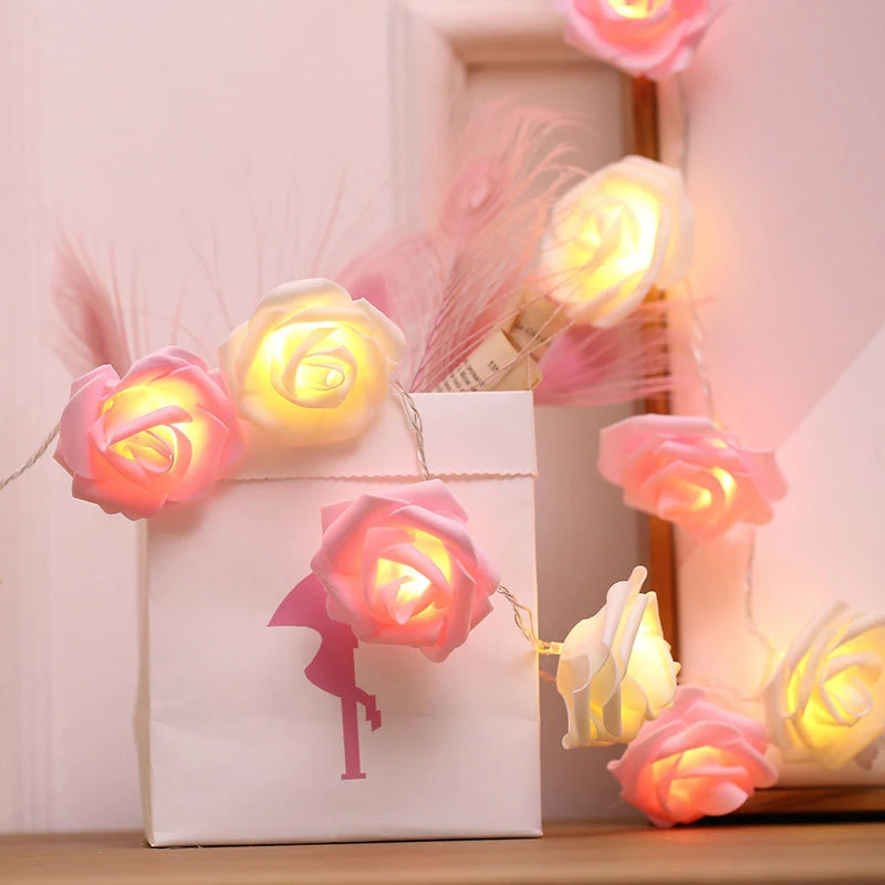 

20 LED Rose Flower String Battery Powered Fairy Lights Wedding Home Birthday Valentine's Day Event Party Garland Decor Luminari