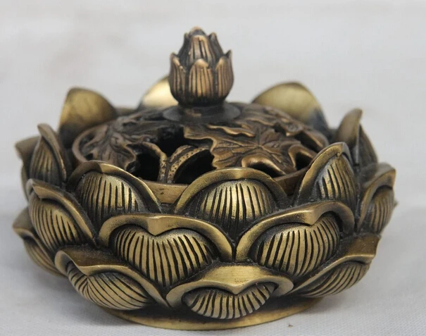 

Collectible bronze lion statue S0833 China Palace Royal Bronze Copper Carved Lotus Flower Bowl Incense Burner Censer (B0413)