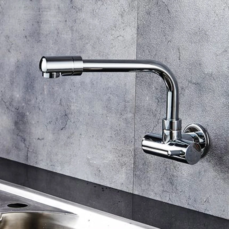 ULGKSD Chrome Kitchen Faucet Cold and Hot Water Mixer Tap Single Handle 360 Rotation Wall Mounted