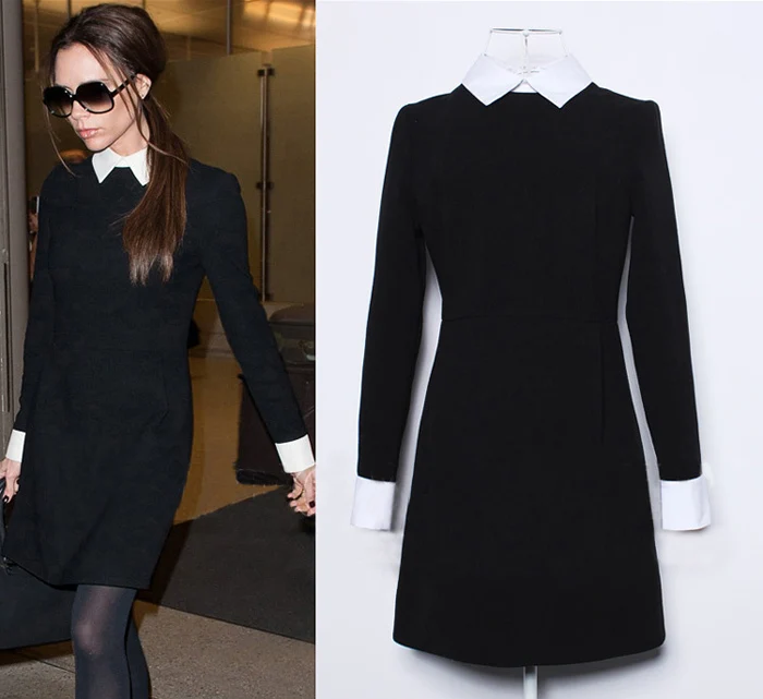 Inverno Delle Donne di Modo Ufficio Abito Nero Con Colletto Bianco Sottile  Casuale Vestido Abiti Abiti Vintage di Marca Abiti Plus Size|vintage  dress|dress withblack dress - AliExpress