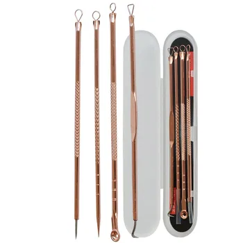 

4pcs Anti-Bacterial Double-ended Acne Needle Blackhead Remover Tool Stainless Steel Pimple Needle Facial Cleaning Tool Skin Care