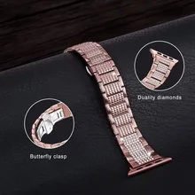 Застежка-бабочка Нержавеющая сталь ссылка браслет ремешок для Apple Watch Diamond Band 38 мм 42 мм 40 мм 44 мм для iwatch серии 4 3 2 1