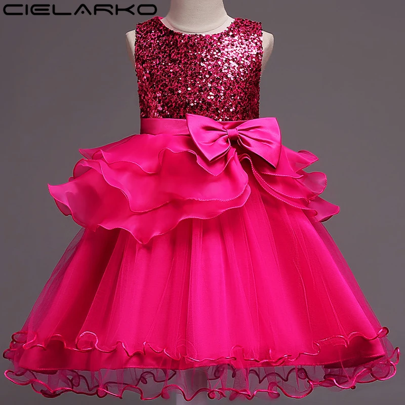 Pаспродажа Cielarko платье для девочек многослойная Детские Платья для вечеринок большой бант принцессы Детские Свадебные платья дети Пром Одежда для под...