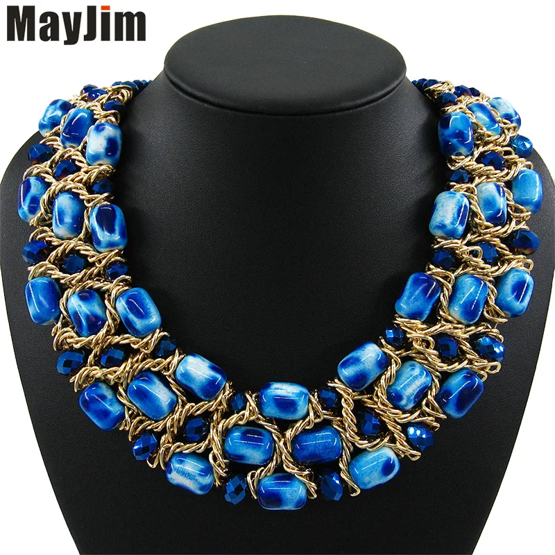 

Statement Necklaces Hand-woven Vintage big crystal Necklaces & Pendants Jewelry necklaces Women accessories Short chain Collares