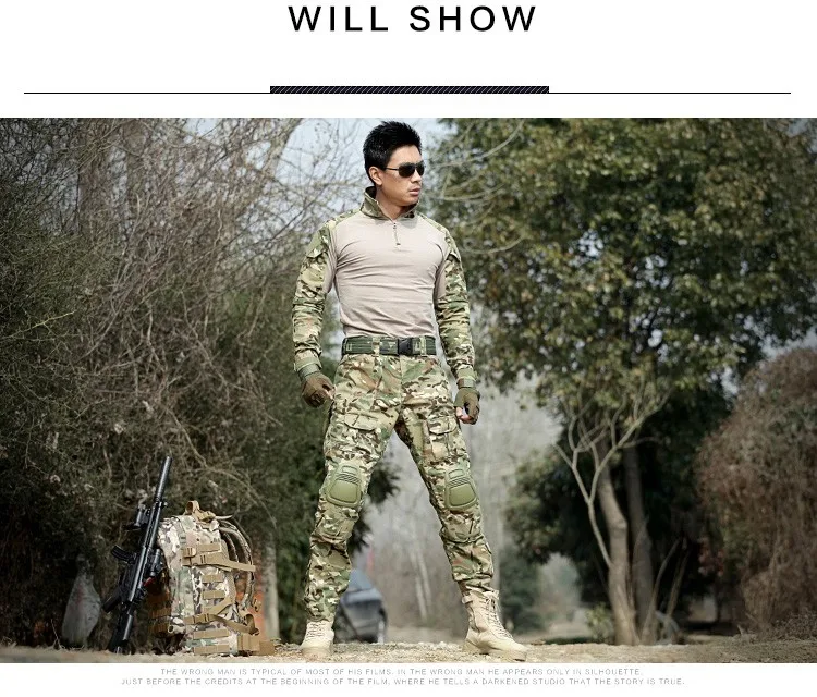 Военные тактические штаны с наколенником, охотничья одежда, страйкбол, пейнтбол, армейский боевой костюм с подкладкой, камуфляжные спортивные штаны