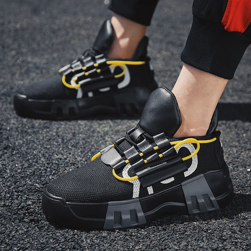

Summer Autumn Hip Hop High Top Platform Sneakers Men Fly Weave Streetwear Dancing Shoes Men Dad Chunky Black Board Sneakers