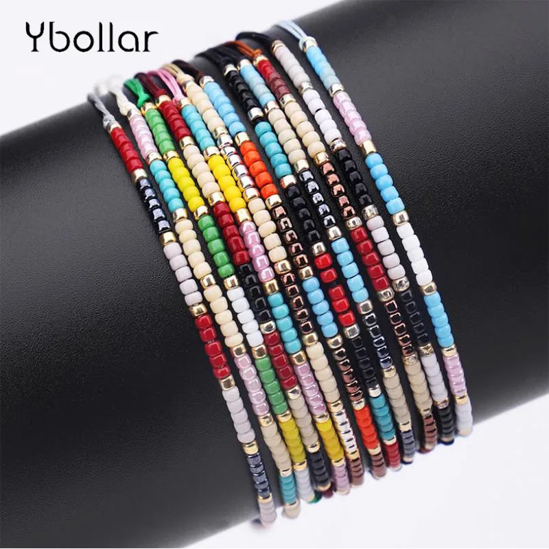 

1pc Handmade Seed Bead Thin Bracelet Bohemia Style Rise Beads Bangles For Women Men Adjustable Beach Bracelets Jewelry