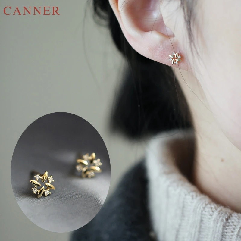 Zircon Windmill Moon Heart Stud Earrings for Women Girls brincos Gold Earrings 2019 crown earing fashion jewelry C40