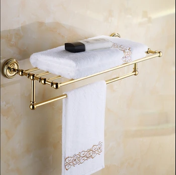 

New arrival Free Shipping!Bathroom Accessories Classic Golden Brass Bathroom Towel Rack Bar Shelf (Wall Mounted) HJ-1312K