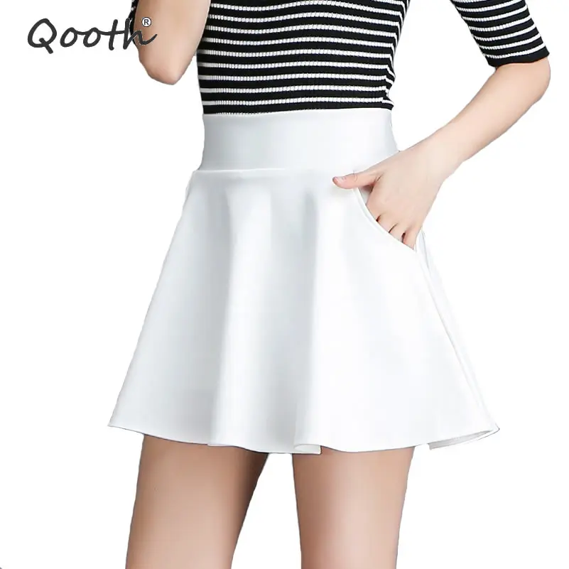 

Qooth Preppy Style Mini Skirt Safe Pants Women Elegant Work Skort 2018 Summer Student Brief Elastic Waist White Skirt 2XL QH1241
