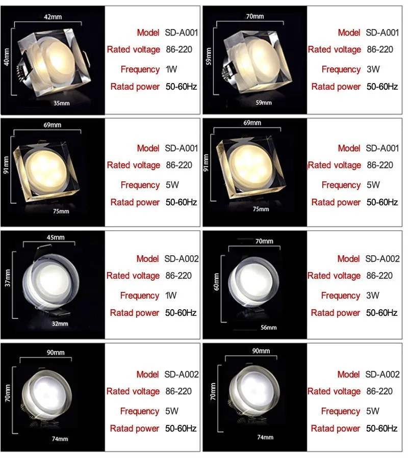 Кристаллический светодиодный светильник, Круглый квадратный 1 Вт, 3 Вт, 5 Вт, 7 Вт, 110-240 В, встраиваемый настенный потолочный светильник, Точечный светильник для дома, декоративные кухонные лампы для дома