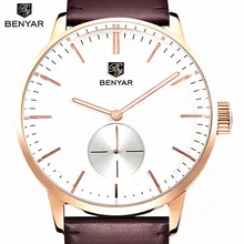 Benyar Топ бренд Роскошные Кварцевые часы мужские деловые повседневные Черные кварцевые часы натуральная кожа ультра тонкие часы мужские новые