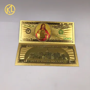 

KL Waterproof 100pcs/lot Jesus 100 US Dollar 24K Gold Banknote plastic money for Christmas and new year gifts