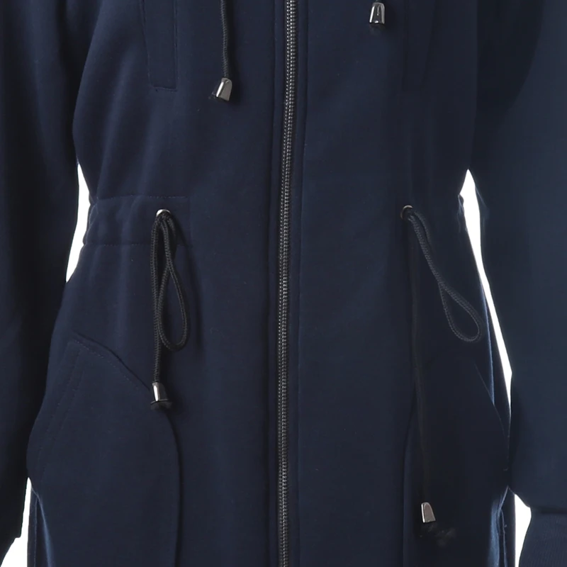 Womens Drawstring Hooded Coat Jacket Ladies Warm Zip Pocket Long Outerwear Parka