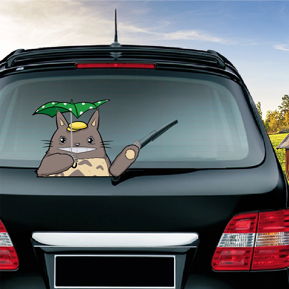 

Car Styling Cute Totoro Cat With An Umbrella Waving Wiper Decals PVC For Rear Window Wiper Stickers Rear Windshield Car Stickers