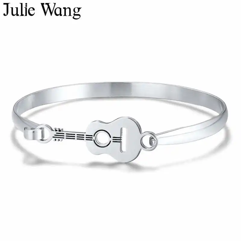 Julie Wang Серебряная Гитара Браслет-манжета Для женщин Нержавеющая сталь высокое качество персонализированный браслет Модные украшения Браслеты Mujer