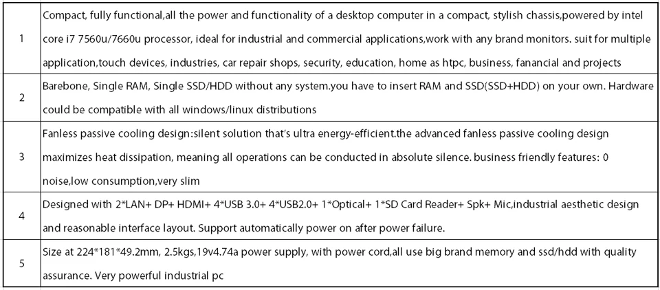 4 K безвентиляторный мини-ПК, настольный компьютер, Windows 10/Ubuntu, Intel Core I7 7560U/7660U, [HUNSN BM02], (DP/HD/2LAN/4USB3. 0/4USB2. 0/WiFi)