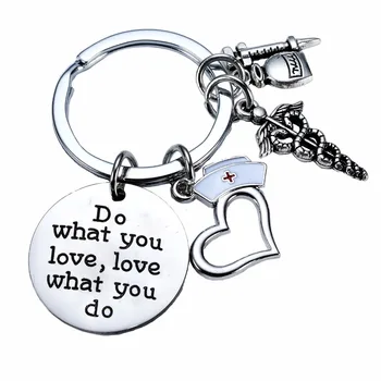 

12PC/Lot Do What You Love,Love What You Do Keyring Syringe Caduceus Charms Keychain Medical Doctor Nurse Gifts Key Chains Rings