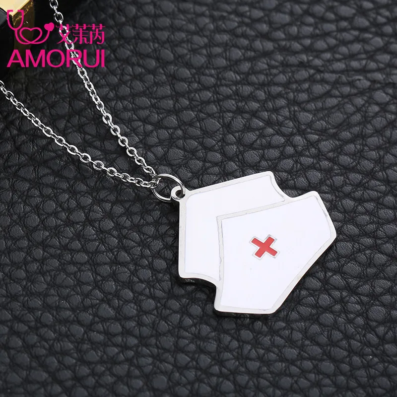 AMORUI Enamel Nurse Hat Medical Professional Necklaces & Pendants for Women Fashion Jewelry Silver-Color Choker Necklace Gift