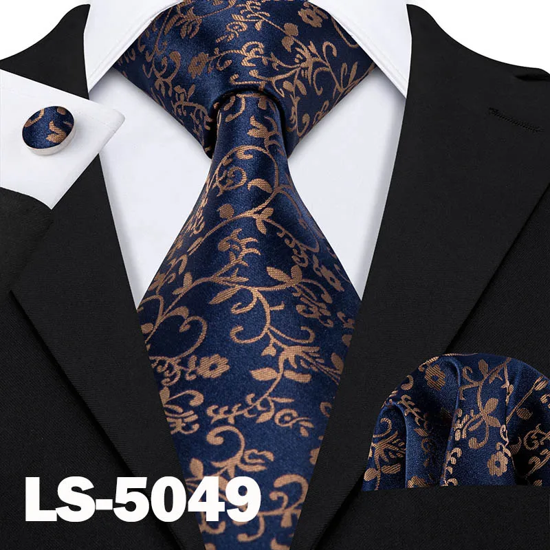 Классический Полосатый галстук с зеброй для мужчин s шелковый галстук Hanky Подарочная коробка набор жаккардовый мужской галстук золотой черный мужской галстук набор Barry.Wang LS-5173 - Цвет: LS-5049
