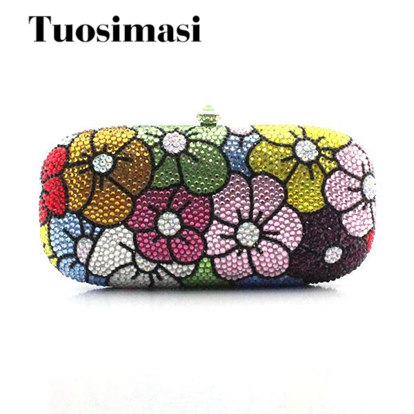 

2016 Women Fashion Metallic Rhinestone Flower Pattern Crystal Evening Bag Wedding Bride Clutch Handbag