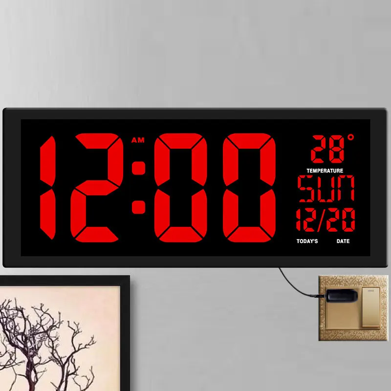 Tanie TXL nowy czerwony zegar ścienny led, zegar, podwójnego zastosowania dekoracje biurowe USB nowoczesny design domu duże zegary duże cyfry ue usa wtyczka zasilania