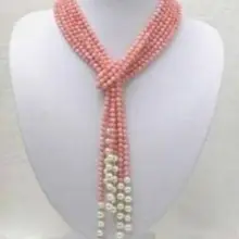 Очень хорошо 50 дюймов Природный 5 мм Розовый Коралл Пресной Воды Жемчужное Ожерелье BV327 ЕСТЕСТВЕННЫМ покрытием