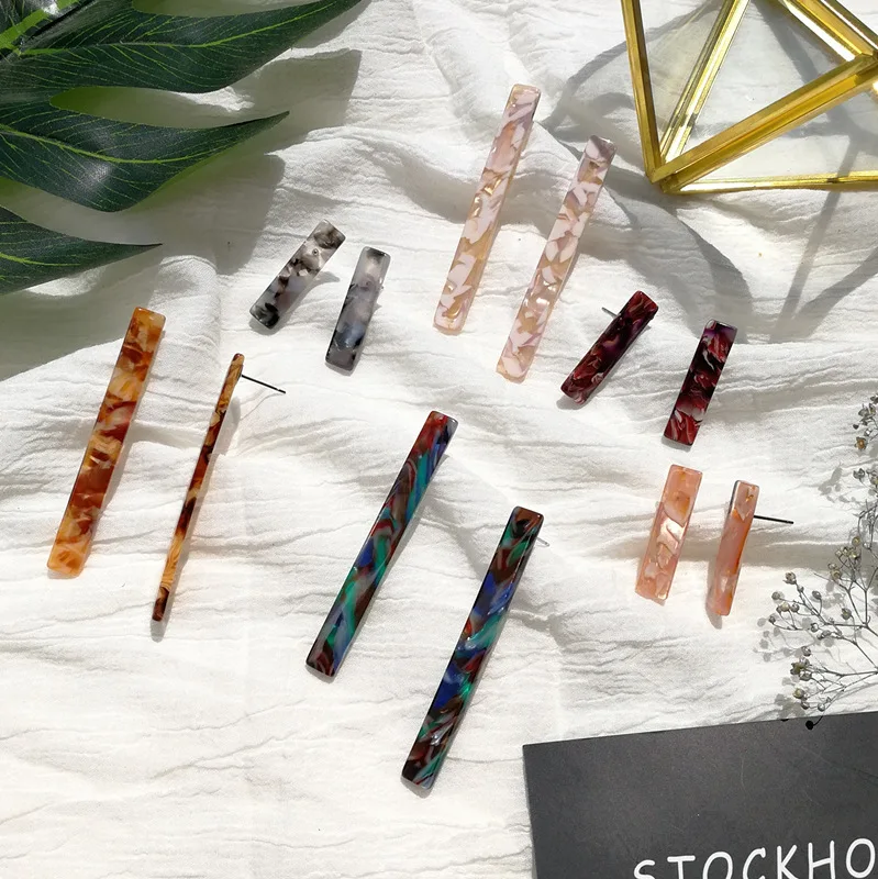 

Korea Style Simple Contracted Color Mottled Acetic Acid acrylic Long Geometry Earring Bar Stud Earring Female Women Jewelry