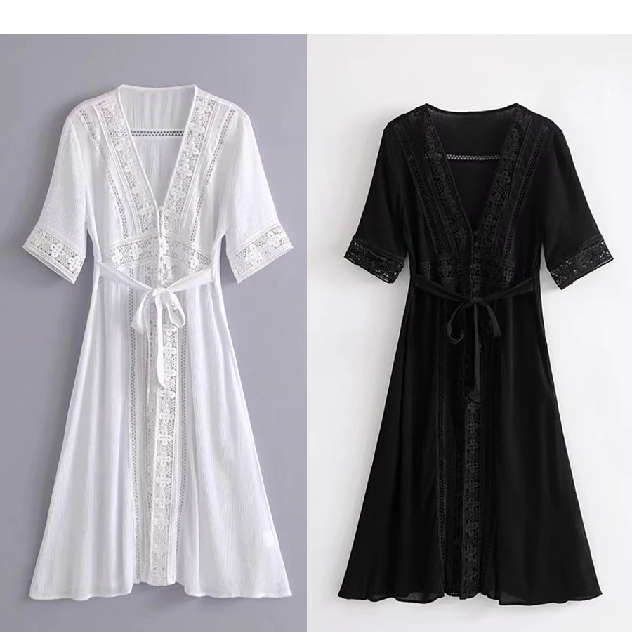 TEELYNN Boho long dress 2018 new vintage Floral Lace stitching sexy v-neck summer Dresses beach wear hippie Women dress vestidos