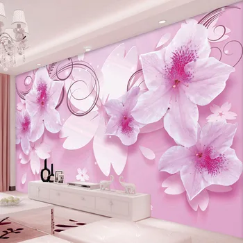 

3D HD Stereoscopic Pink Flowers Custom High Quality Mural Wallpaper Living Room Sofa TV Background Wall Paper Home Improvement