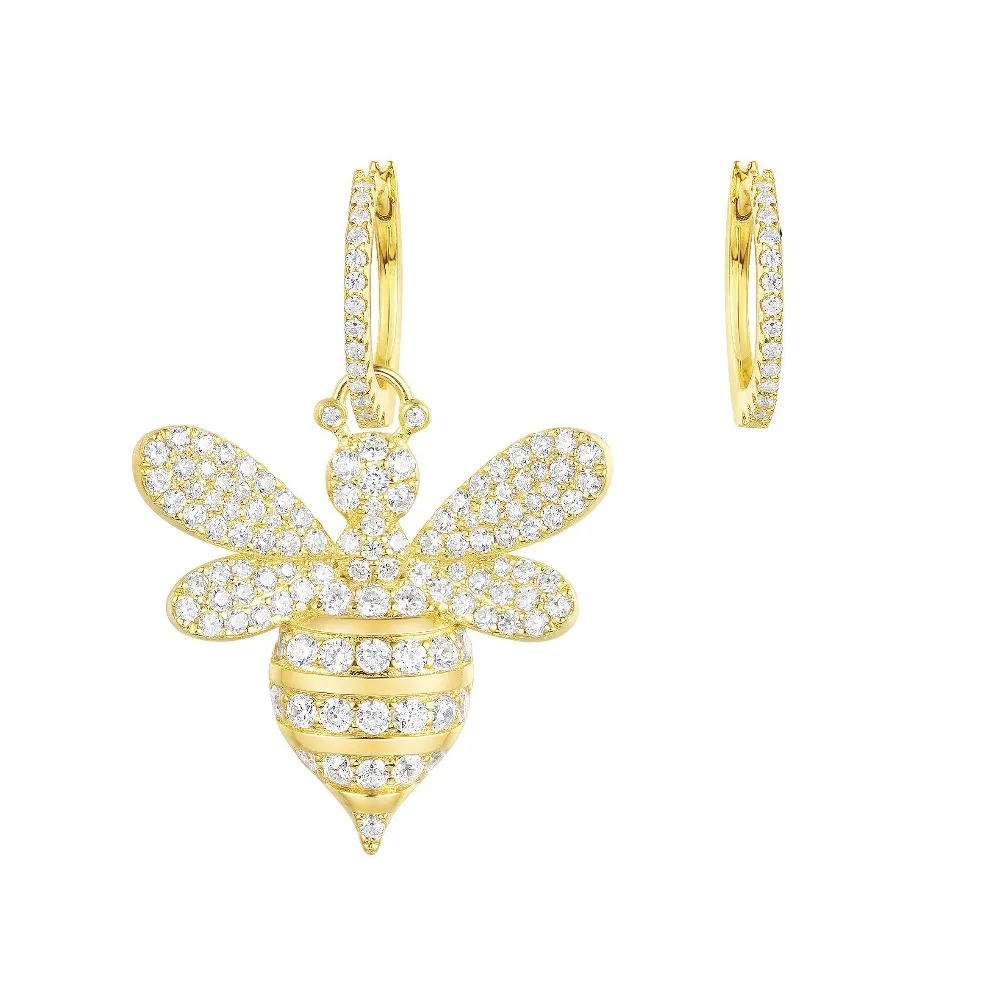 

ZEF 925 Sterling Silver Stud Earrings, the new wild asymmetric gold bee fashion spring and summer models, ladies jewelry.