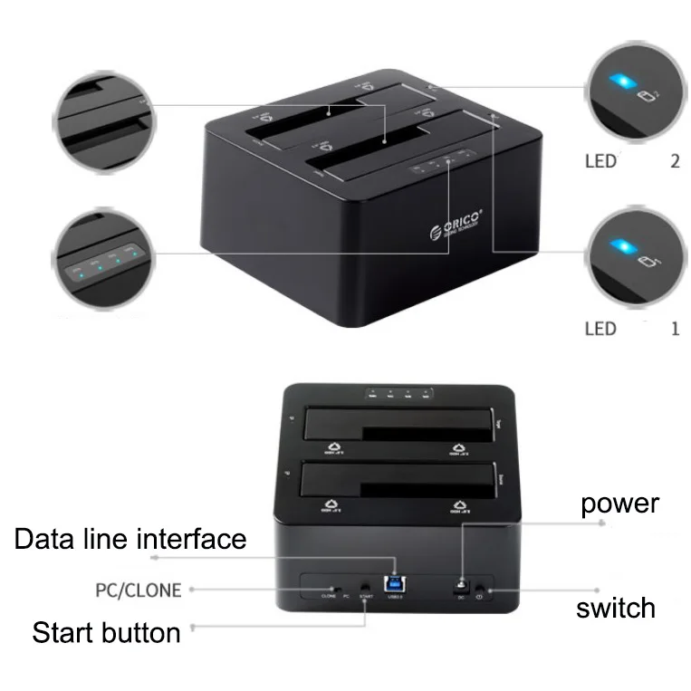  Disco Duro de doble disco Disco Duro HDD a USB 30 a SATA adaptador 25/35 pulgadas ordenador de sobr