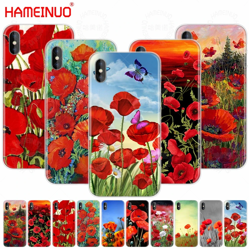Hameinuo Red Poppies Flowers Custodia Per Cellulare Per Iphone X 8 7 6 4 4S 5 5S Se 5C 6S Plus