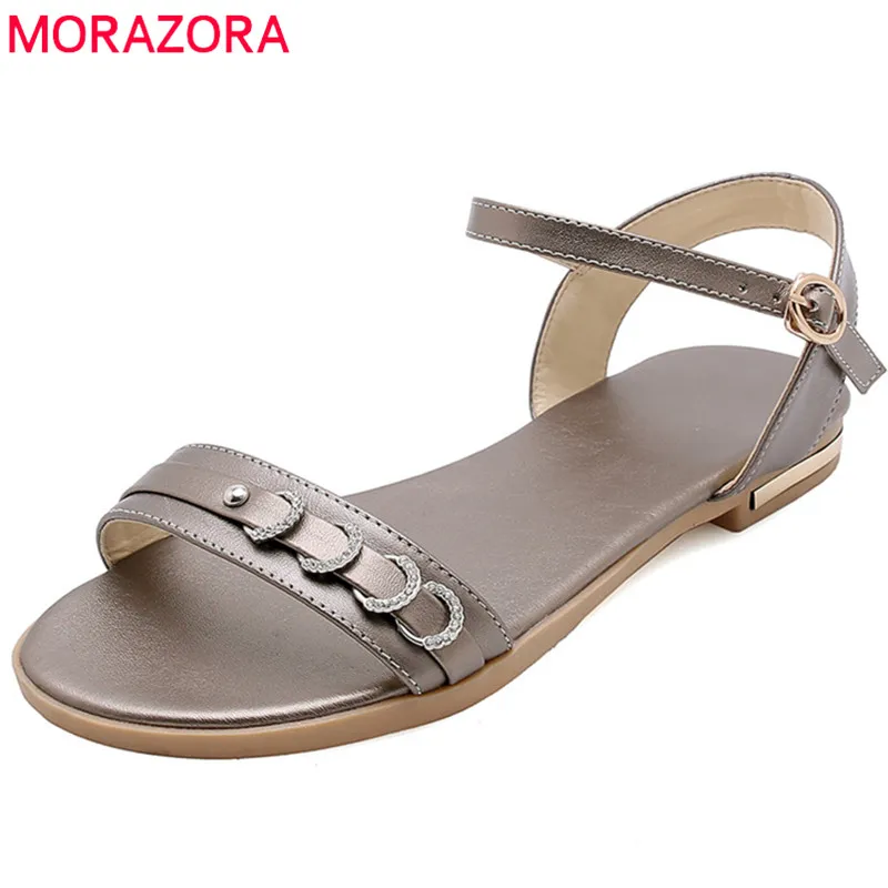 

MORAZORA 2019 new arrival summer shoes woman casual beach shoes crystal buckle flat shoes ladies genuine leather sandals women