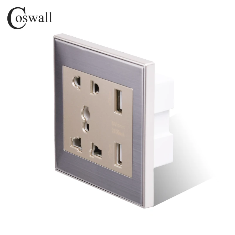 Сетевая розетка Coswall универсальная из нержавеющей стали 2 1 а с USB