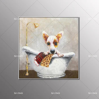 

HOME BEAUTY picture paint on canvas bathing dog oil painting Wall Stickers home decoration craft gifts animals lovely dog