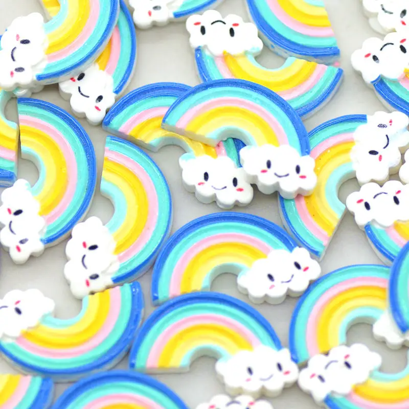 

20PCS 14X26mm Blue Color Smile Face Flat back Rainbow Embellishments|DIY Hand Scrapbooking Miniatures|Party Crafting Supplies