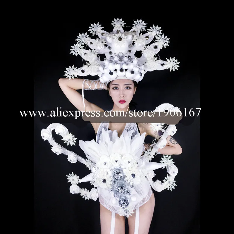 Christmas Atmosphere LED Snowflake Lights Costume Night Club DS Dance Team Christmas Costume Ice Queen04