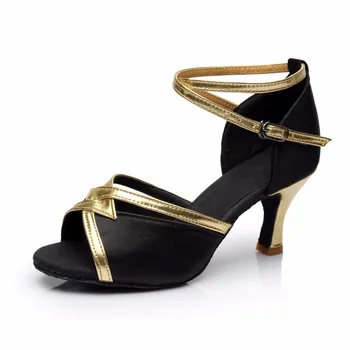

Women Ballroom/Latin Dance shoes Salsa Sandals Female Social Party Tango Dance Shoes High heel 5.5/7.5 cm Soft Sole VA10